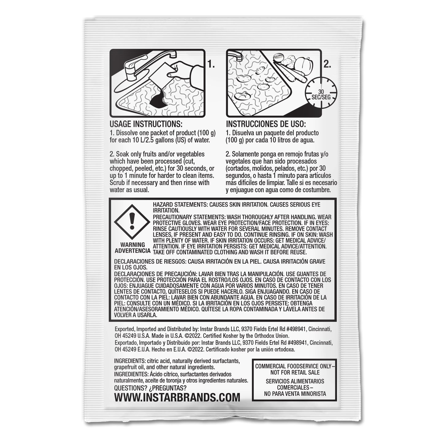 Antibacterial Powder Produce Cleaner Case - (Qty 50) 100 gram Pouches - 100% Natural