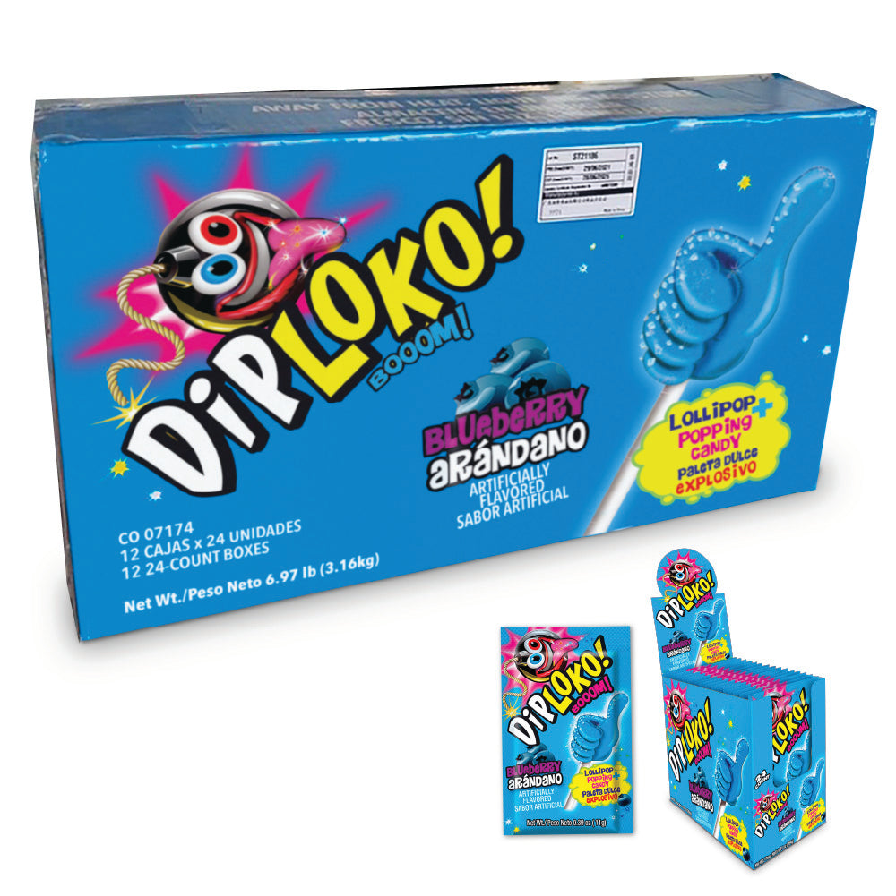 DipLoko - Sucker + Boom Candy - Shipping Case - 12 Display Boxes - BLUEBERRY