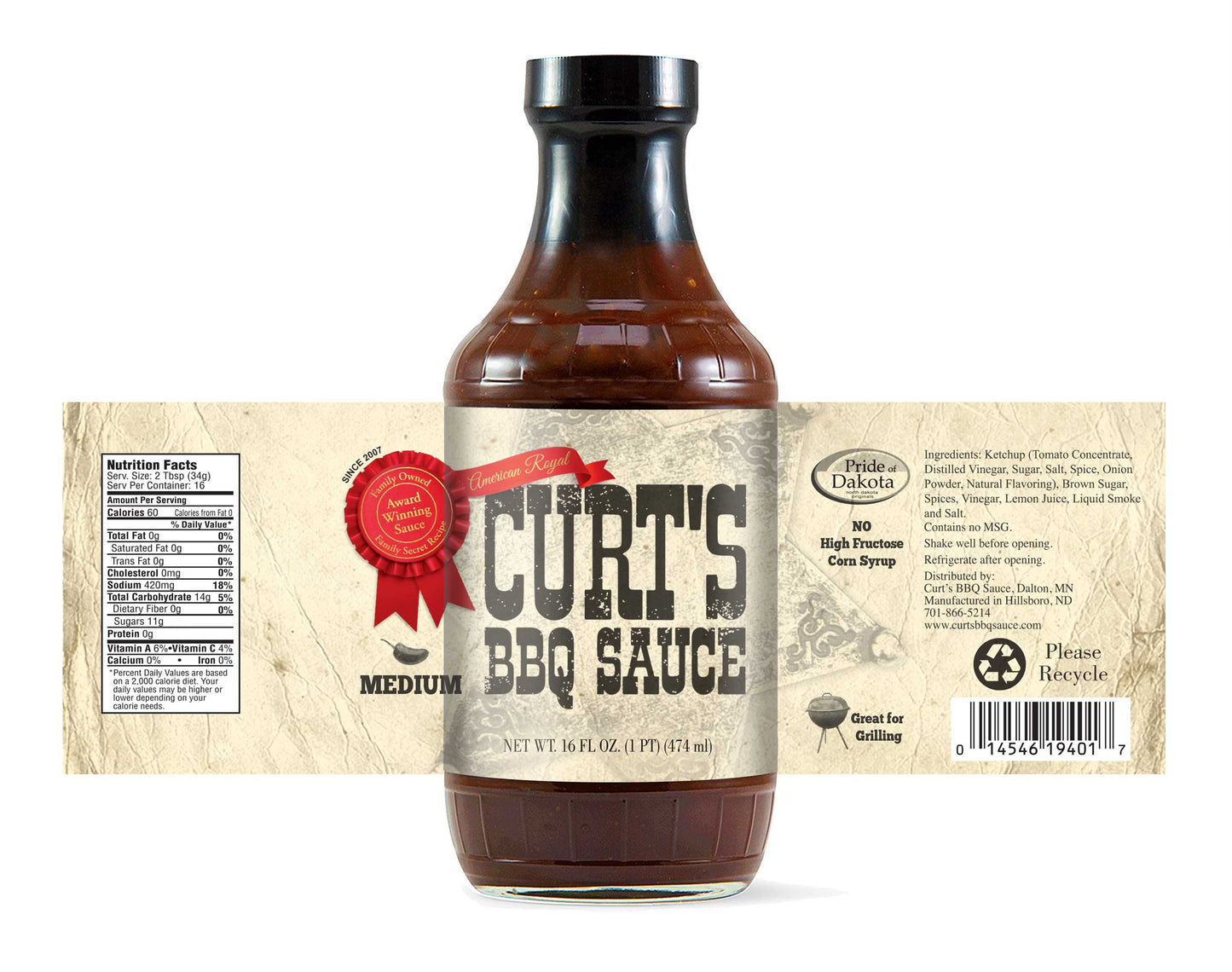 Curt's BBQ Sauce 6 / 16 oz - Medium - SHIPPER (MOQ 48 cases / 288 units)