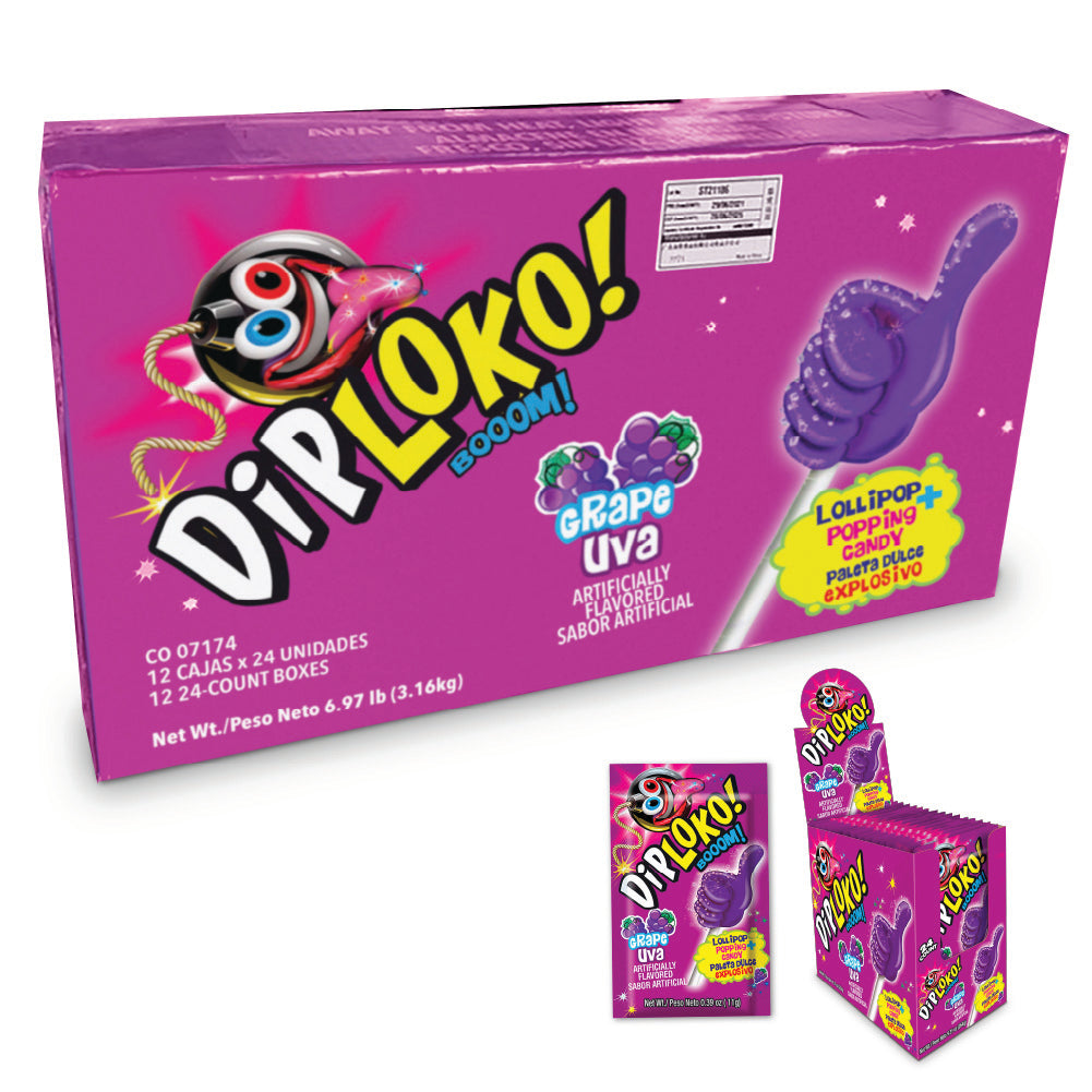 DipLoko - Sucker + Boom Candy - Shipping Case - 12 Display Boxes - GRAPE